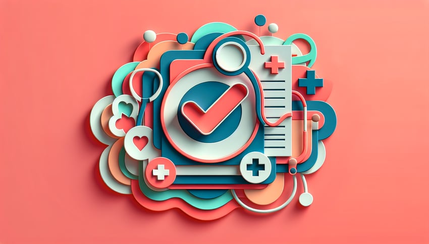 Paper art illustration featuring a medical clearance form with checkboxes and sections for patient information and signatures