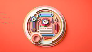 Paper art illustration depicting a repair order form template for FormCreatorAI article