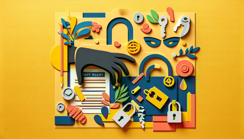 Paper art illustration depicting a theft report form for an article on FormCreatorAI