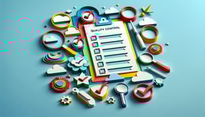 Paper art illustration depicting a quality control checklist form for an article on FormCreatorAI.