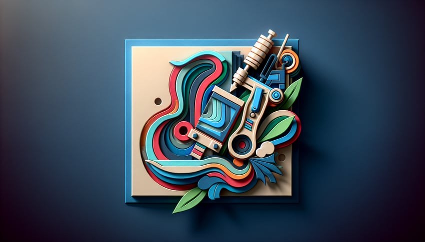 paper art illustration featuring a digital tattoo release form for an article on FormCreatorAI