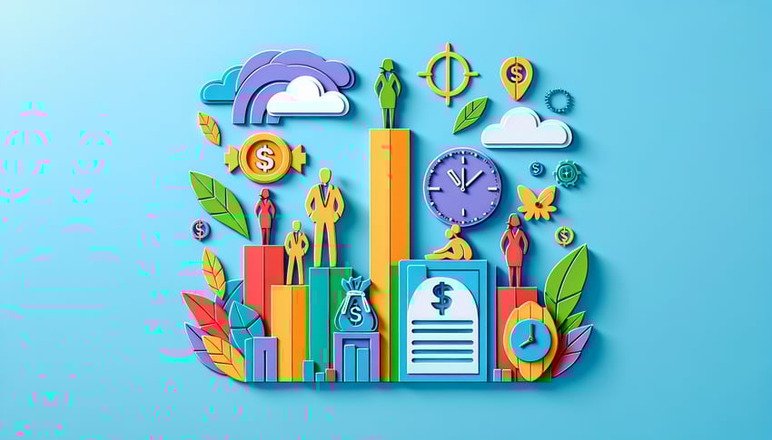 Paper art illustration related to wage increase form template with decorative elements and text layout