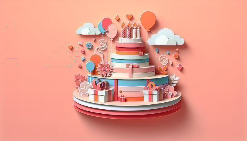Paper art illustration featuring a birthday wish list template for an article on FormCreatorAI.
