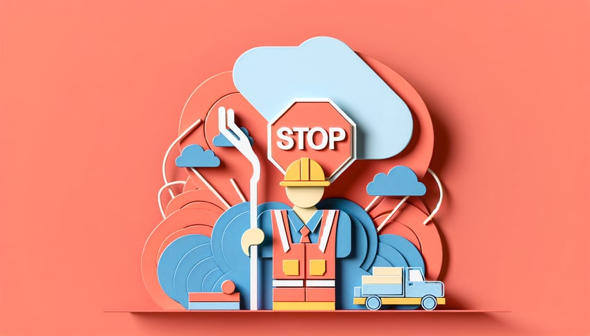 Paper art illustration depicting a Stop Work Authority Reporting Form Template for FormCreatorAI article.