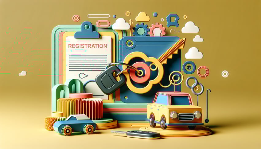 Paper art illustration featuring a car club registration form with design elements related to automobiles and club activities
