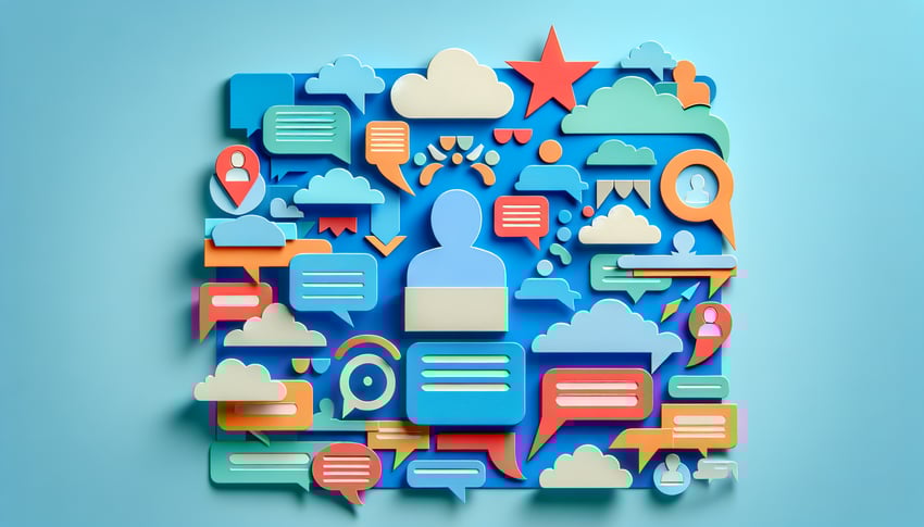 Paper art illustration depicting an anonymous feedback form with creative design elements and vibrant colors