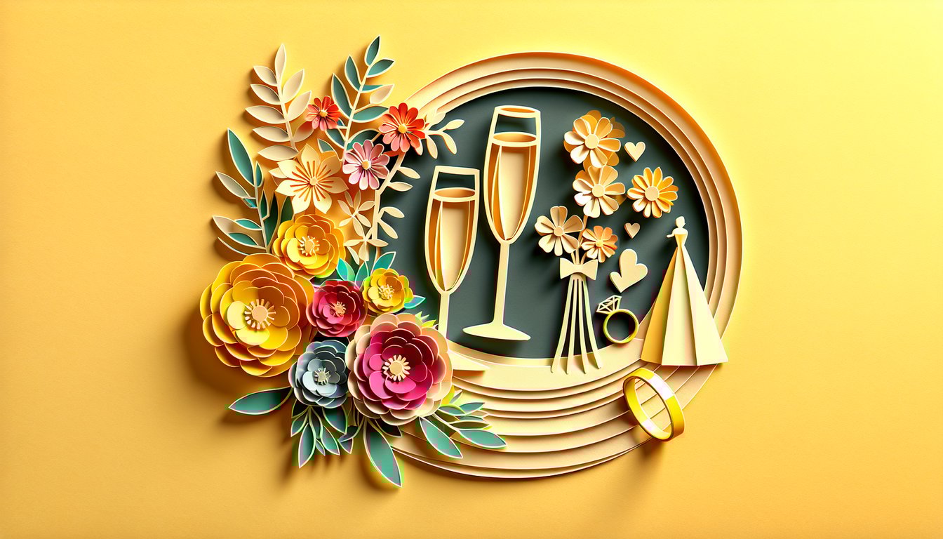 Paper art illustration featuring a wedding RSVP form template for FormCreatorAI article