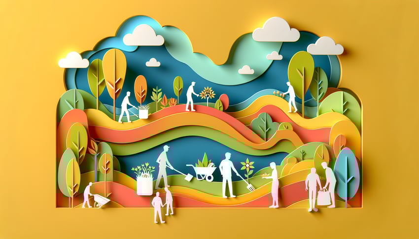 Paper art illustration showcasing a volunteer release and waiver of liability form template for FormCreatorAI article