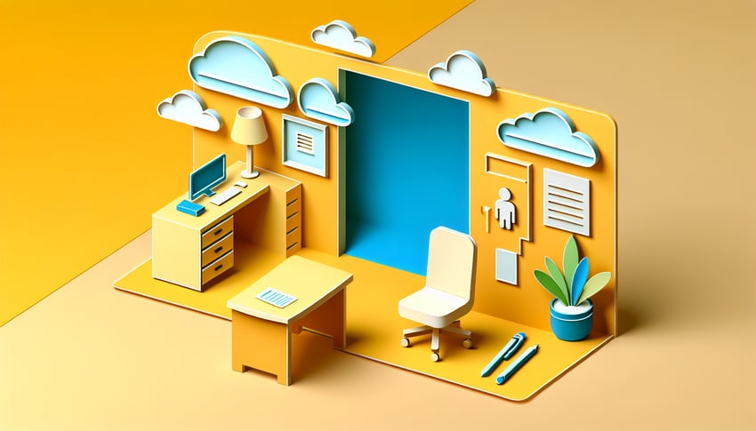 Paper art illustration depicting an employee exit interview form for FormCreatorAI article