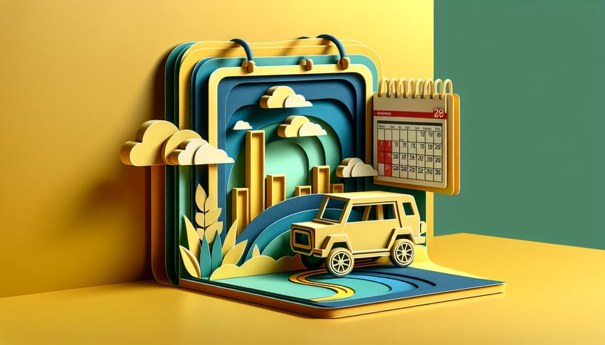 Paper art illustration showcasing a test drive booking form design for FormCreatorAI article.