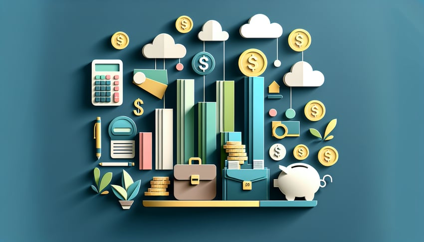 Paper art illustration depicting a monthly business expense report form for FormCreatorAI