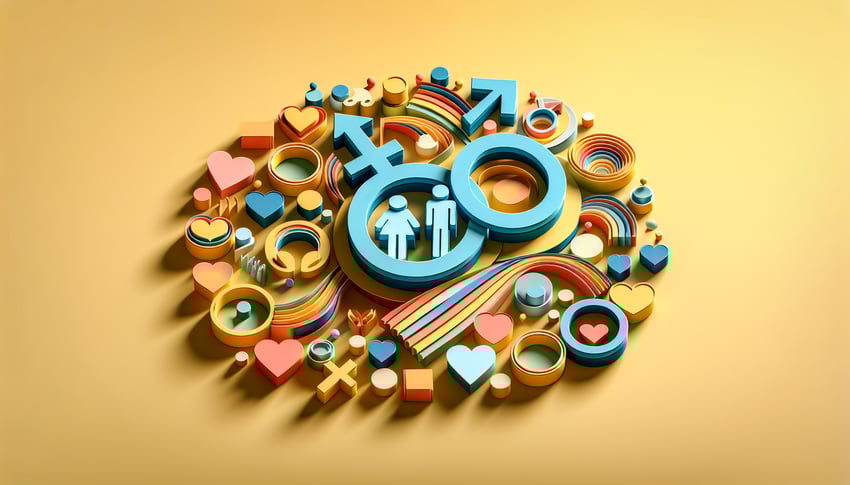Paper art illustration depicting a gender survey form with colorful design elements for FormCreatorAI article