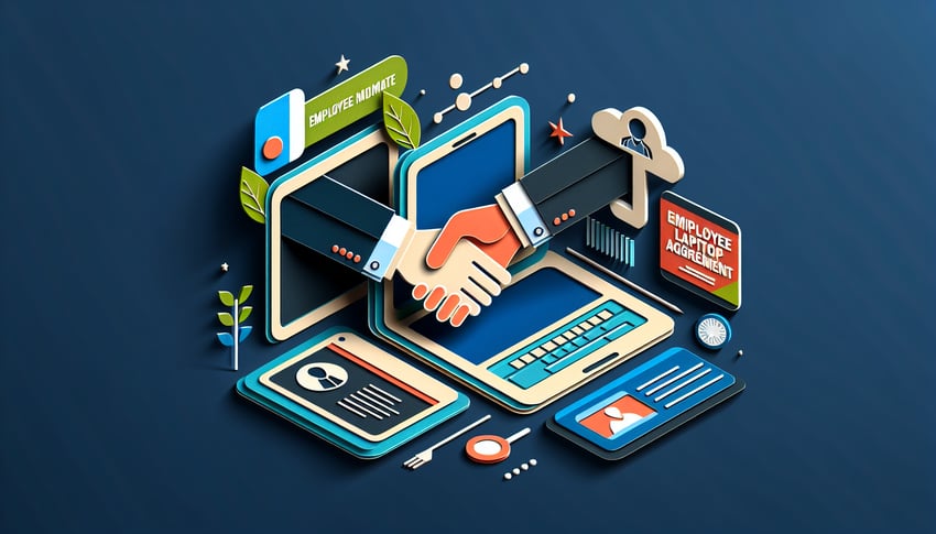 paper art illustration depicting employee laptop agreement form for FormCreatorAI article