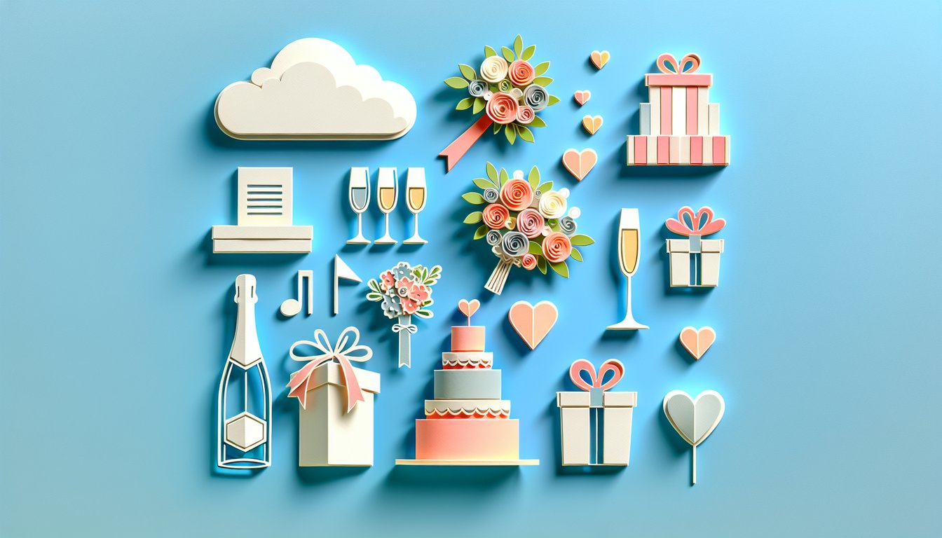 paper art illustration featuring wedding gift registry form elements and design for article on FormCreatorAI
