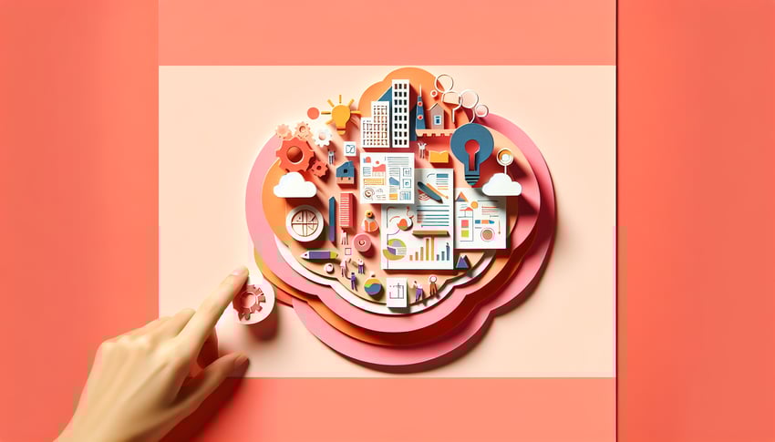 Paper art illustration depicting a project information form layout for FormCreatorAI