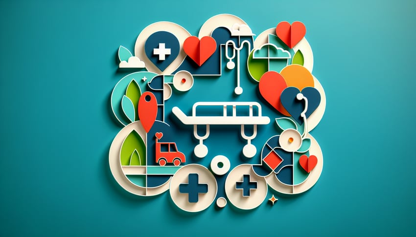 Paper art illustration depicting a hospital transfer form layout for FormCreatorAI article