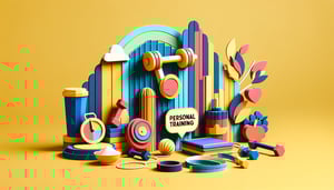 Paper art illustration depicting a personal training client intake form with various fields and icons for information gathering