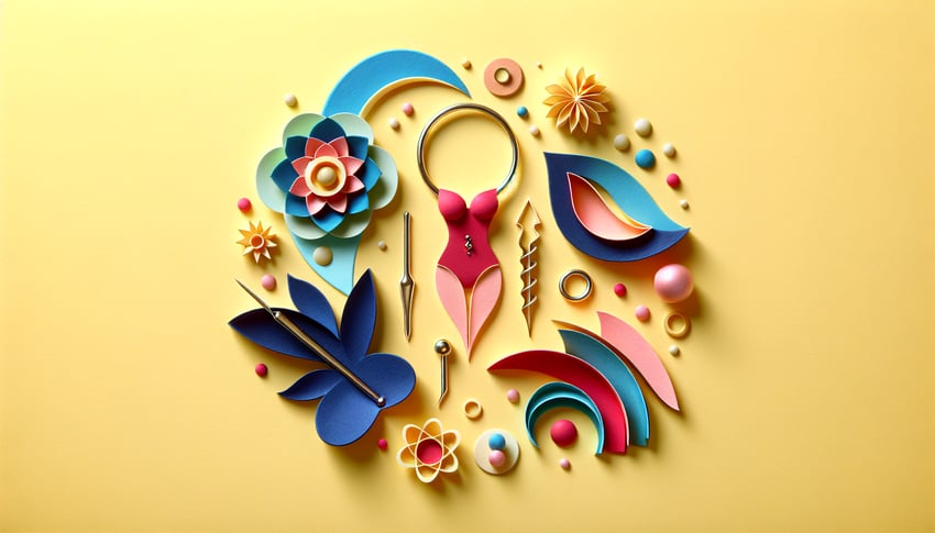 Paper art illustration featuring a body piercing consent form template for a body art article