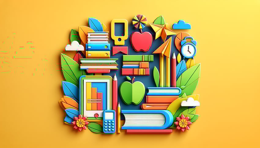 Paper art illustration depicting a student performance evaluation form template with creative design elements