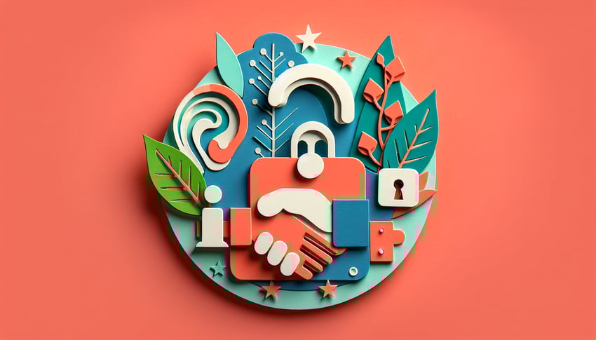 Paper art illustration depicting a counseling confidentiality form with professional design elements and text layout.