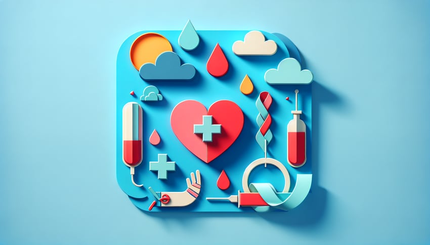 Paper art illustration depicting a blood donation form template for FormCreatorAI article.