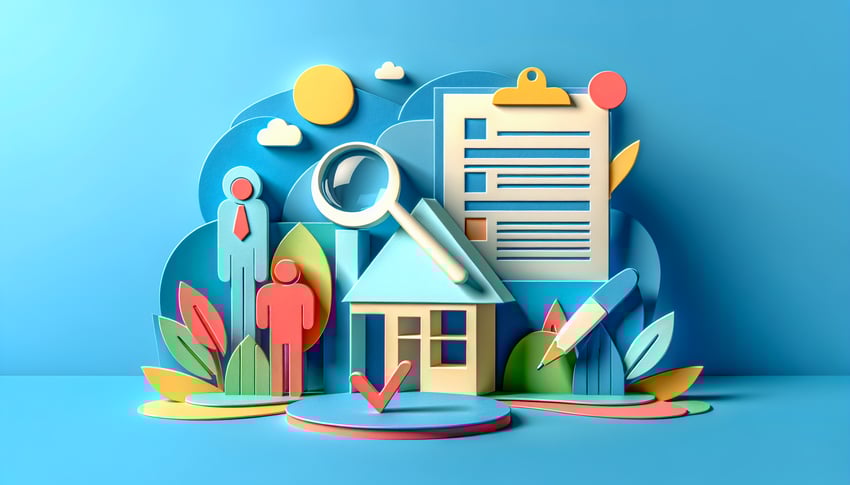 Paper art illustration showcasing a housing survey form template for FormCreatorAI article