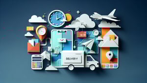 Paper art illustration featuring a delivery order form surrounded by supplies and creative elements