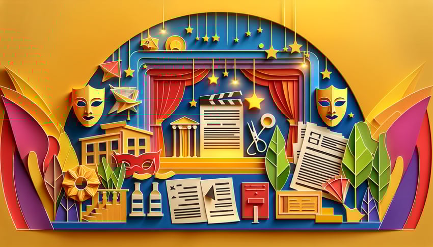 Paper art illustration depicting an acting audition form for FormCreatorAI article.