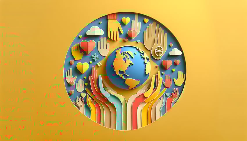 Paper art illustration depicting a volunteer registration form design for FormCreatorAI article.