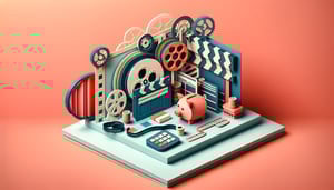 Paper art illustration depicting a film production expense report form for an article on FormCreatorAI