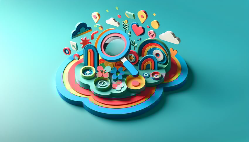 Colorful paper art illustration depicting a profile questionnaire form design for FormCreatorAI article