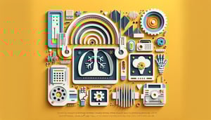 Paper art illustration featuring a radiology order form with medical icons and layouts for FormCreatorAI article.