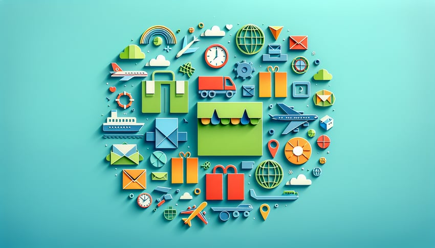 Paper art illustration featuring shipping request form elements and design components for FormCreatorAI article