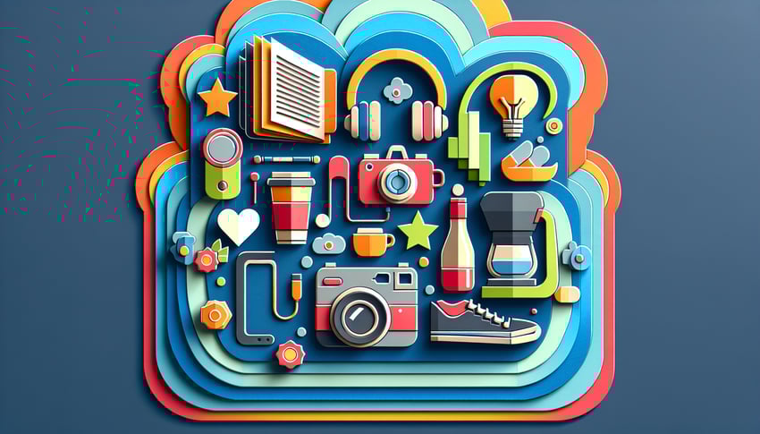 Paper art illustration depicting a product review form with abstract design elements for a form template article.