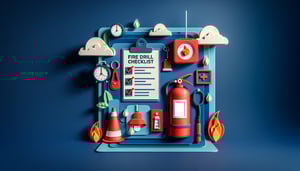 Paper art illustration depicting a fire drill checklist form for an article about FormCreatorAIs templates