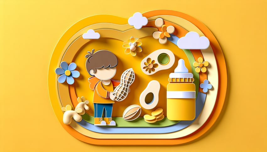 Paper art illustration depicting a daycare allergy form with medical symbols and child-friendly designs