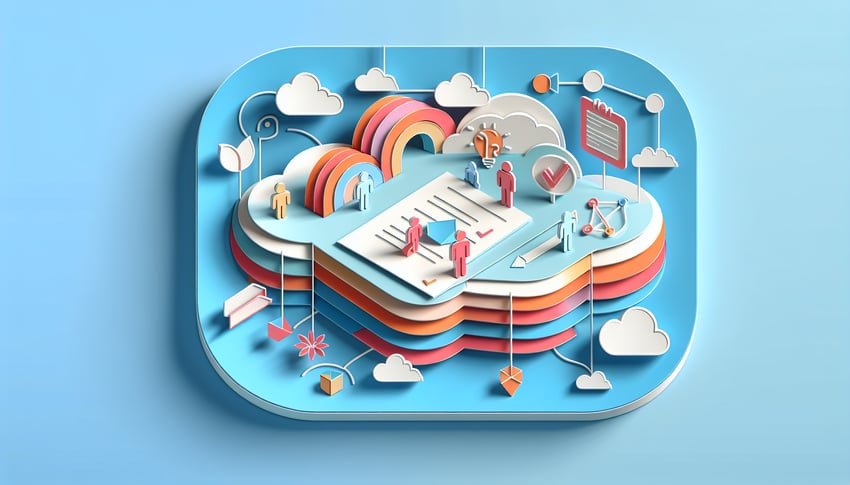 Paper art illustration showcasing a task assignment form template for FormCreatorAI.