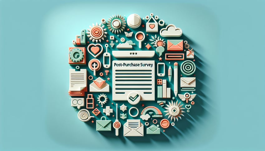 Colorful paper art illustration depicting a post purchase survey form for FormCreatorAI article