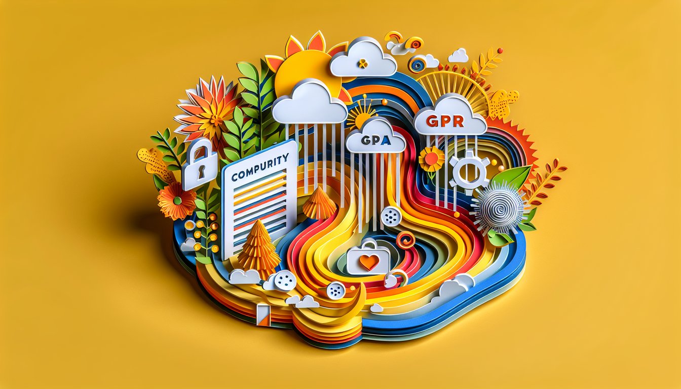 Paper art illustration depicting compliance concepts for GDPR and HIPAA in a builders context