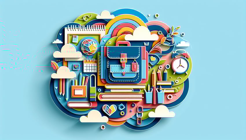 Paper art illustration depicting a student questionnaire form for a back to school theme