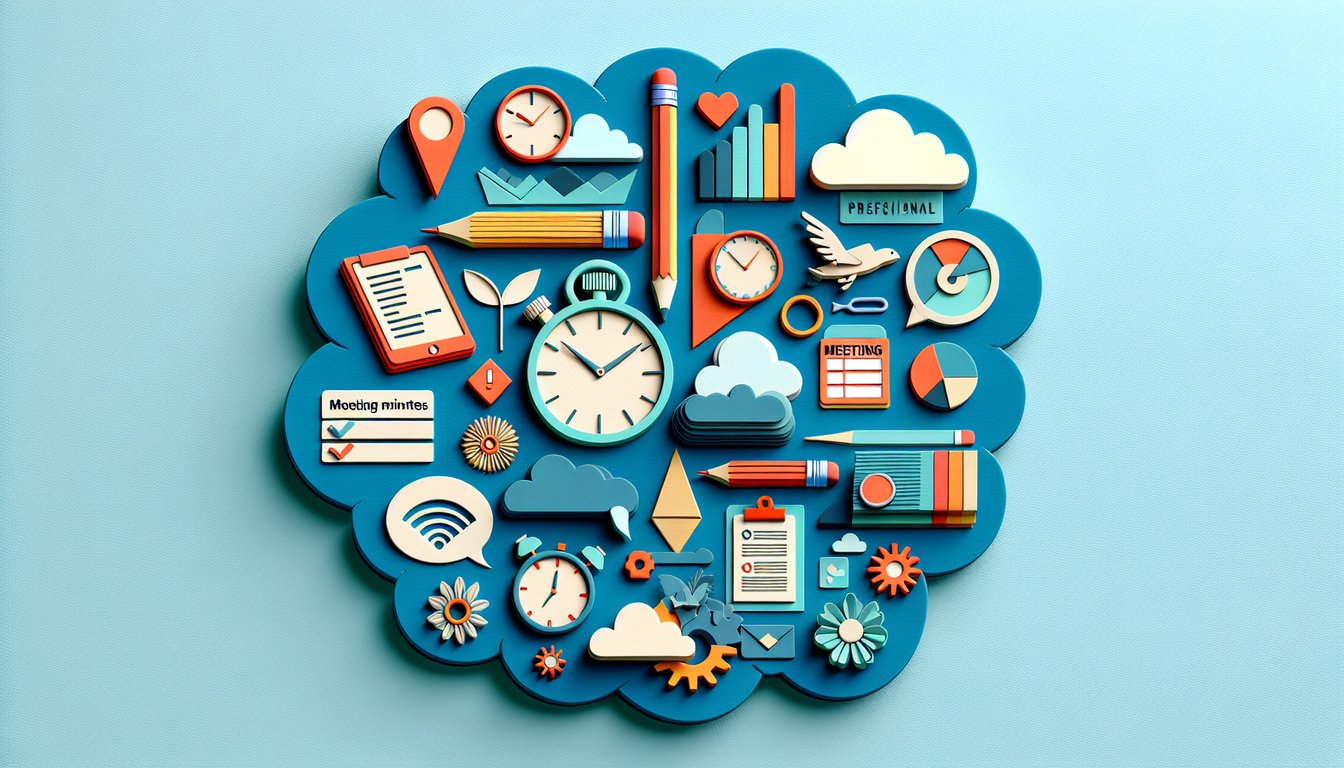 Paper art illustration showcasing a meeting minutes form template for FormCreatorAI article.