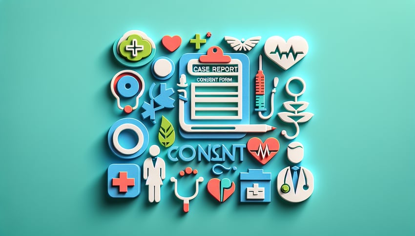 Paper art illustration depicting a case report consent form template for FormCreatorAI article