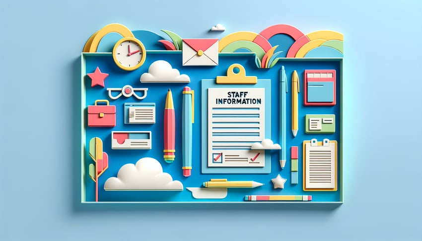 Paper art illustration depicting a staff information form template for FormCreatorAI article