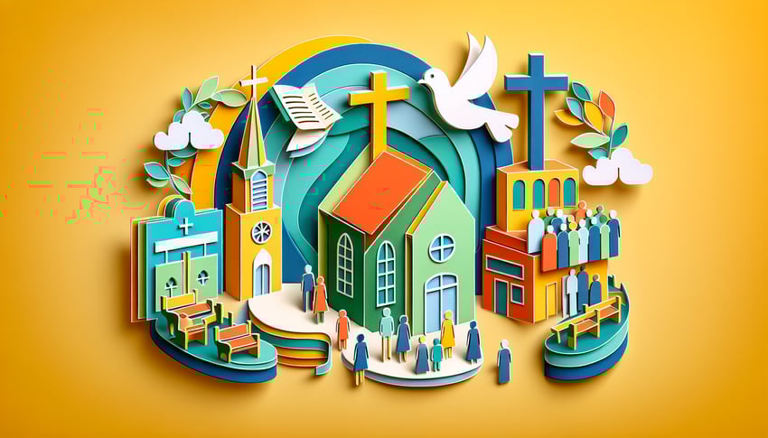 Paper art illustration depicting a church attendance registration form for FormCreatorAI article.