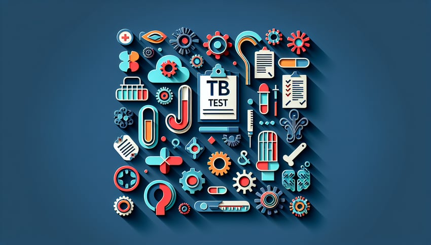 Paper art illustration featuring a TB test results entry form template for FormCreatorAI article