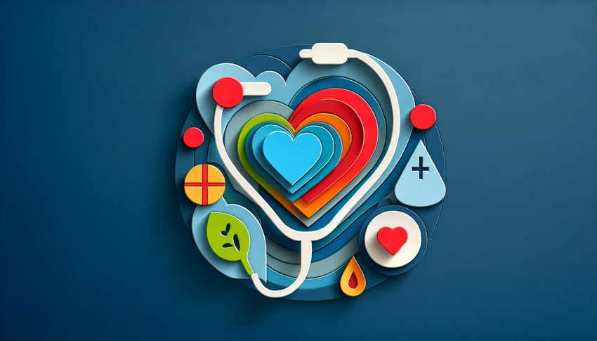 Paper art illustration depicting a health examination form layout and design elements for FormCreatorAI article