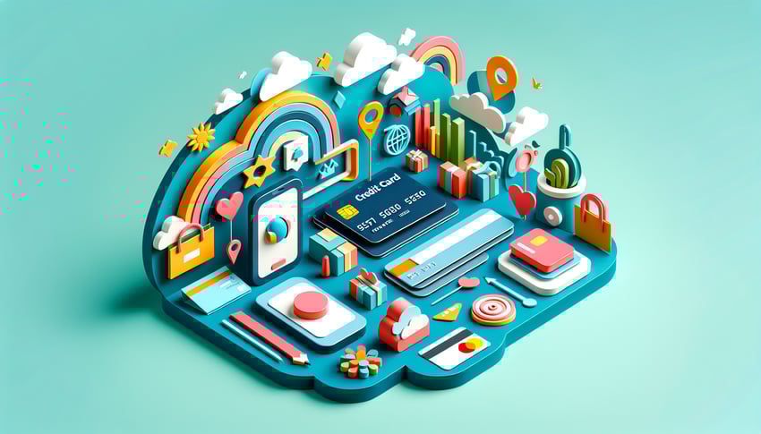 Paper art illustration featuring a credit card transaction form template for FormCreatorAI article