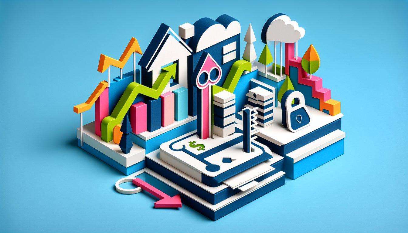 Paper art illustration depicting a commercial loan application form template for FormCreatorAI article