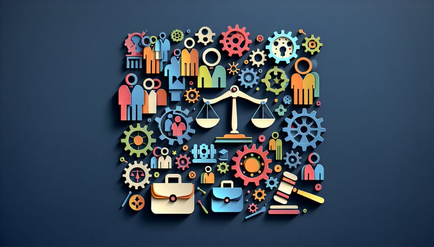 Paper art illustration featuring a case management form template with design elements related to FormCreatorAI