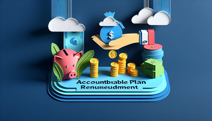 Paper art illustration depicting an Accountable Plan Reimbursement Form template and related design elements